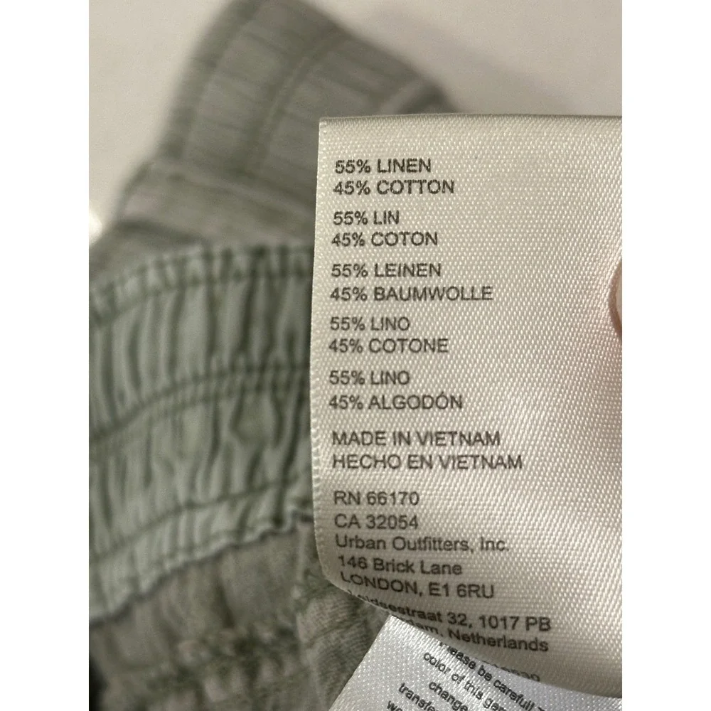 Free People Women Small Sage Green Herringbone‎ Linen Cotton Blend Utility Pants